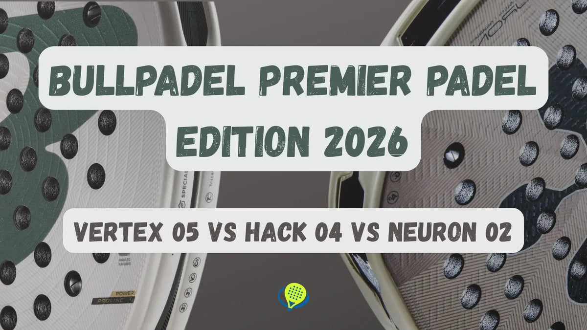 Comparatif Bullpadel 2026 : raquettes de padel Vertex 05, Hack 04 et Neuron 02 en gros plan