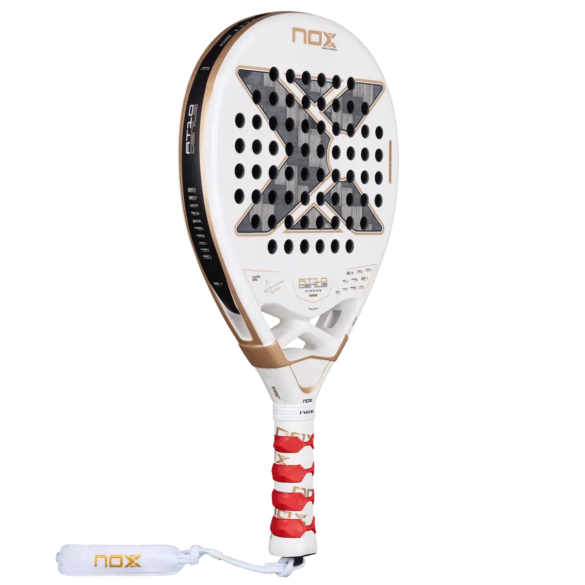 Raquette de padel Nox AT10 Genius blanche et dorée, collection de raquettes Nox