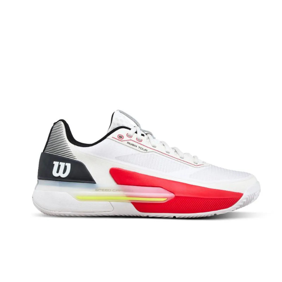 Chaussures padel Wilson Rush Tour 5 Clay blanc noir rouge — vue de face