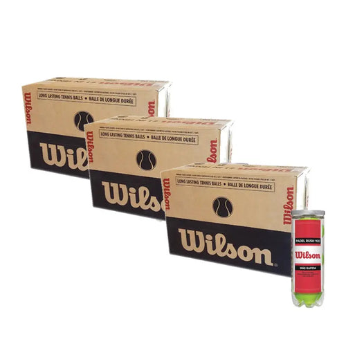 Carton de 72 balles de padel – 24 tubes de 3 unités – Wilson Rush 100 (3 unités) Wilson