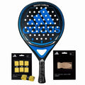 Pack raquette de padel Adidas Bisoke Carbon bleue avec surgrips et protecteur