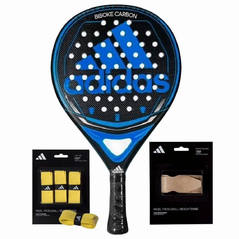 Pack raquette de padel Adidas Bisoke Carbon bleue avec surgrips et protecteur