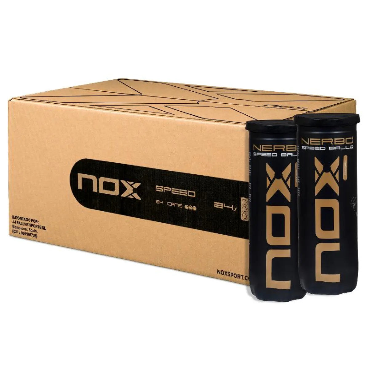Carton 72 balles - 24 tubes de 3 unités - Nox Nerbo Plus Speed — vue de face