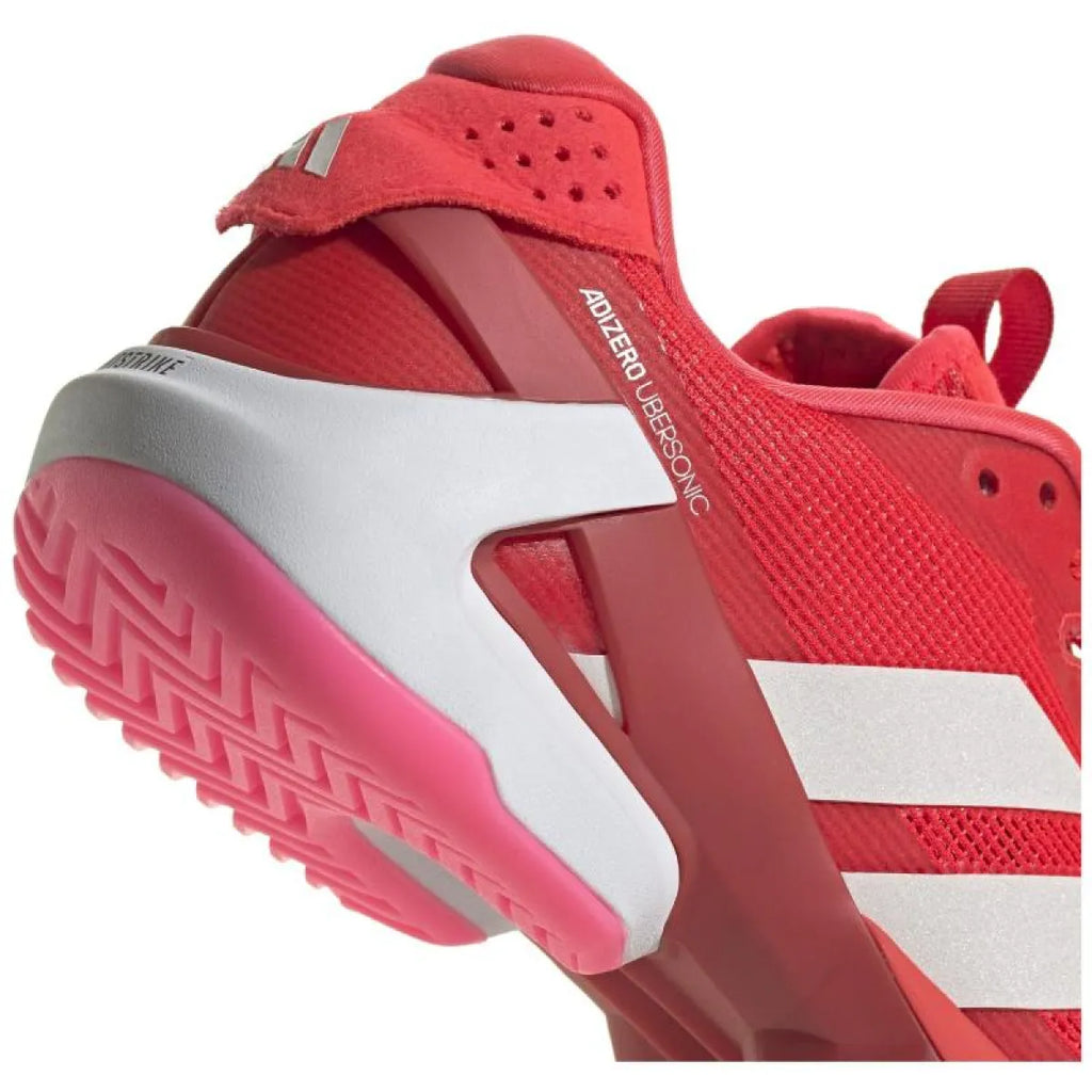 Chaussures padel femme Adidas Adizero Ubersonic 5 rouge blanc rose — vue de dessus