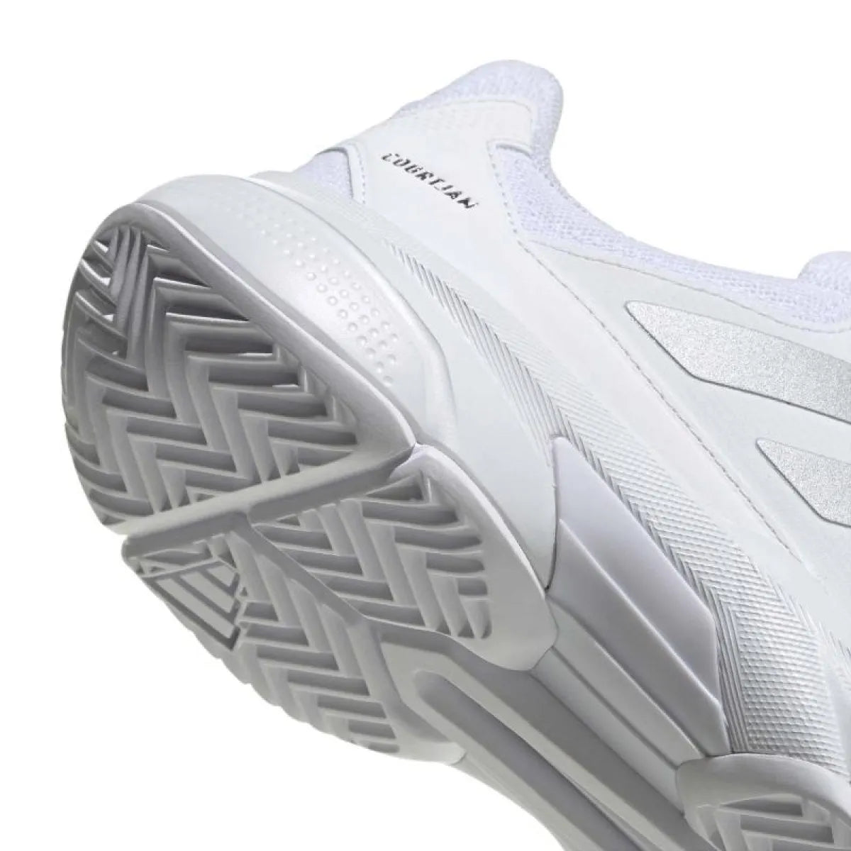 Chaussures padel Adidas CourtJam Control 3 blanc argent femme — vue en perspective