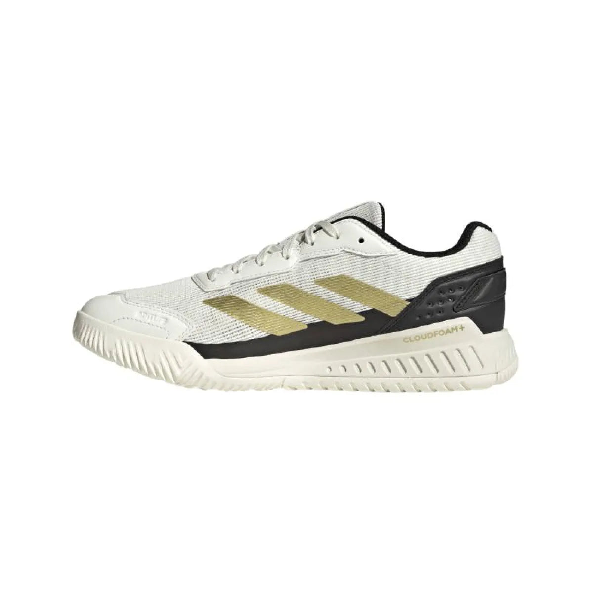 Chaussures padel Adidas Courtquick Padel blanc doré noir — vue de profil 2