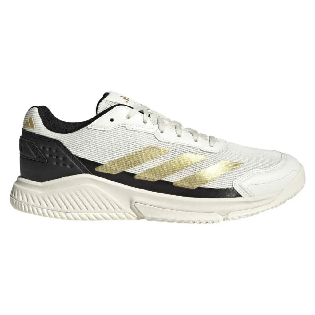 Chaussures padel Adidas Courtquick Padel blanc doré noir — vue de face