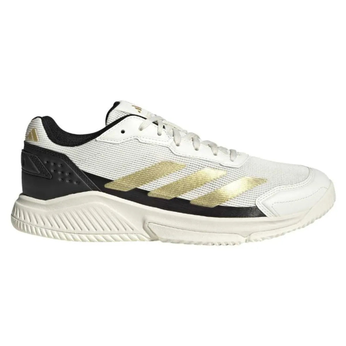 Chaussures padel Adidas Courtquick Padel blanc doré noir — vue de face