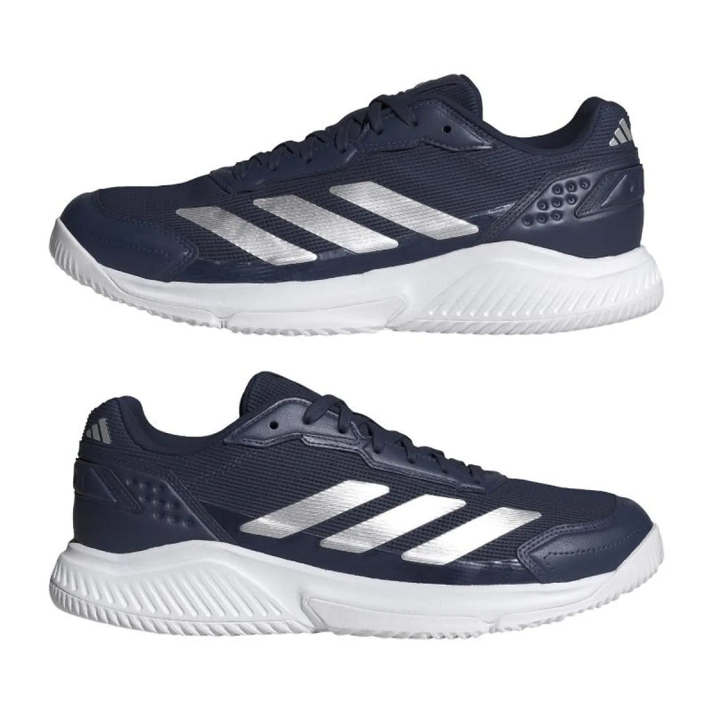 Chaussures padel Adidas Courtquick Padel bleu blanc — vue en perspective