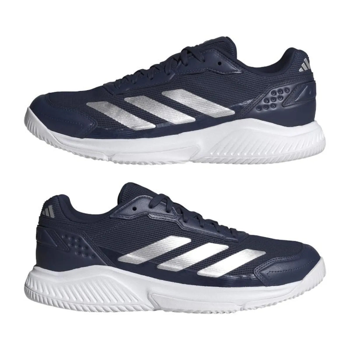 Chaussures padel Adidas Courtquick Padel bleu blanc — vue en perspective