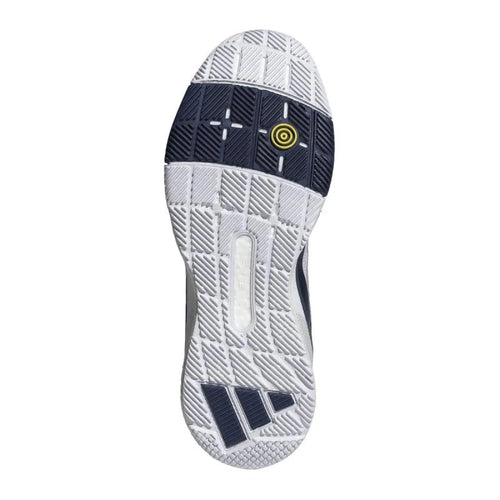 Chaussures padel Adidas Crazyquick Boost Padel blanc bleu — vue de profil
