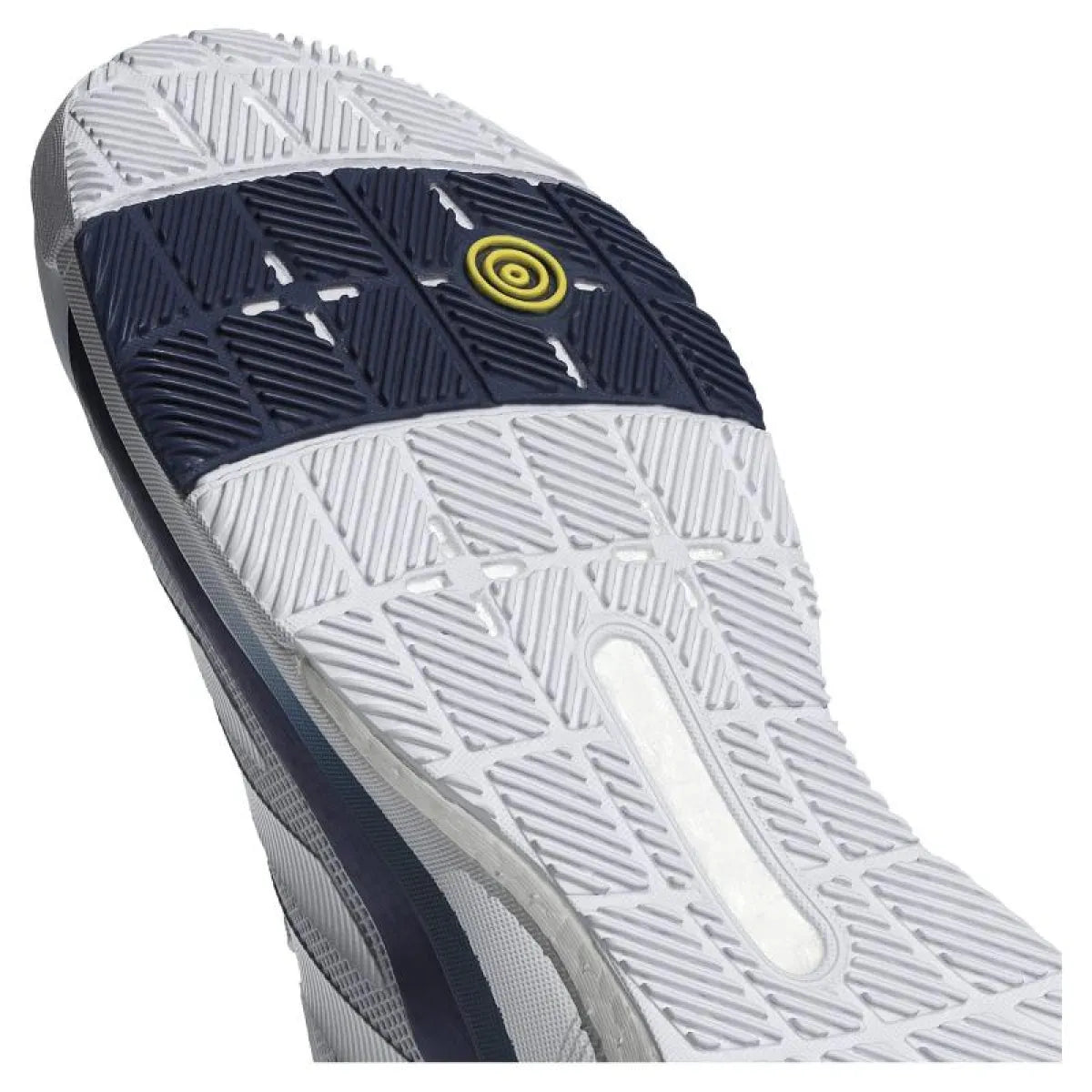 Chaussures padel Adidas Crazyquick Boost Padel blanc bleu — vue en perspective