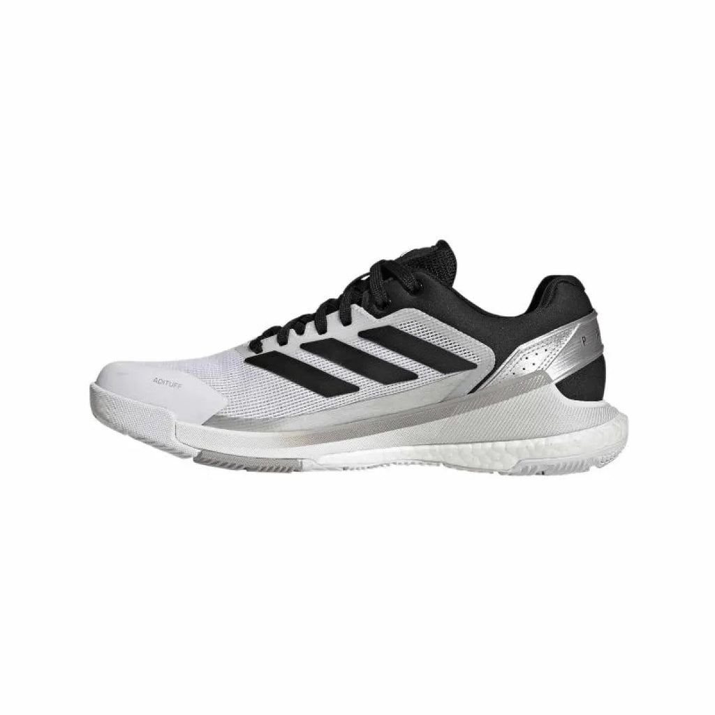 Chaussures padel Adidas Crazyquick Boost Padel blanc noir argent — vue de profil 2