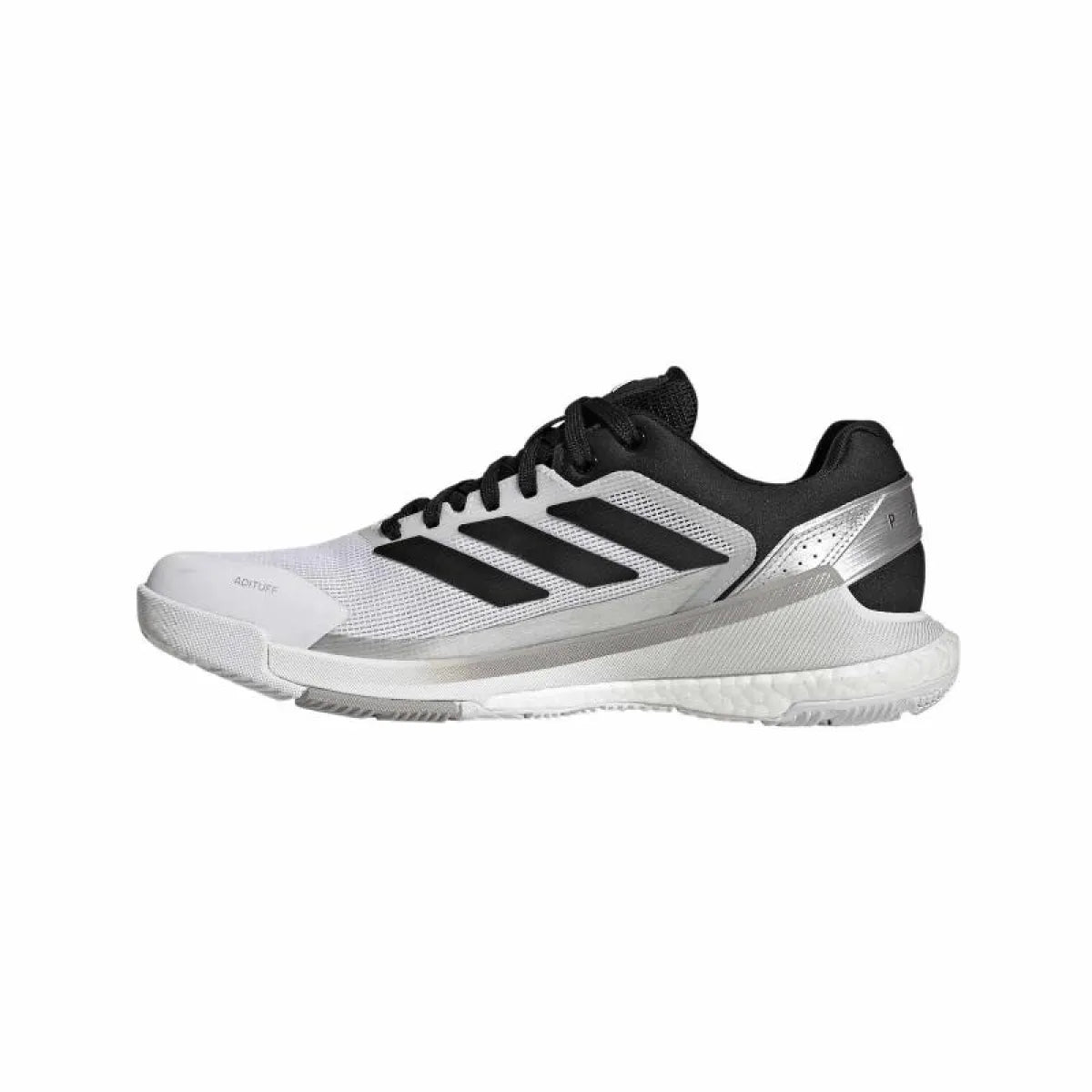 Chaussures padel Adidas Crazyquick Boost Padel blanc noir argent — vue de profil 2