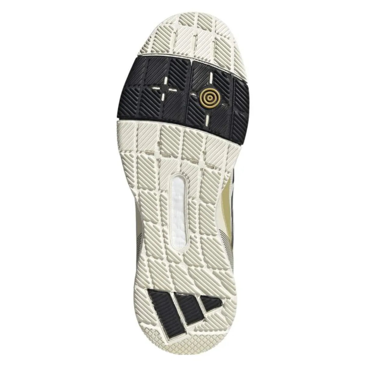 Chaussures padel Adidas Crazyquick Boost Padel blanc noir doré — vue de profil
