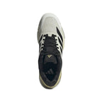 Chaussures padel Adidas Crazyquick Boost Padel blanc noir doré — vue en perspective