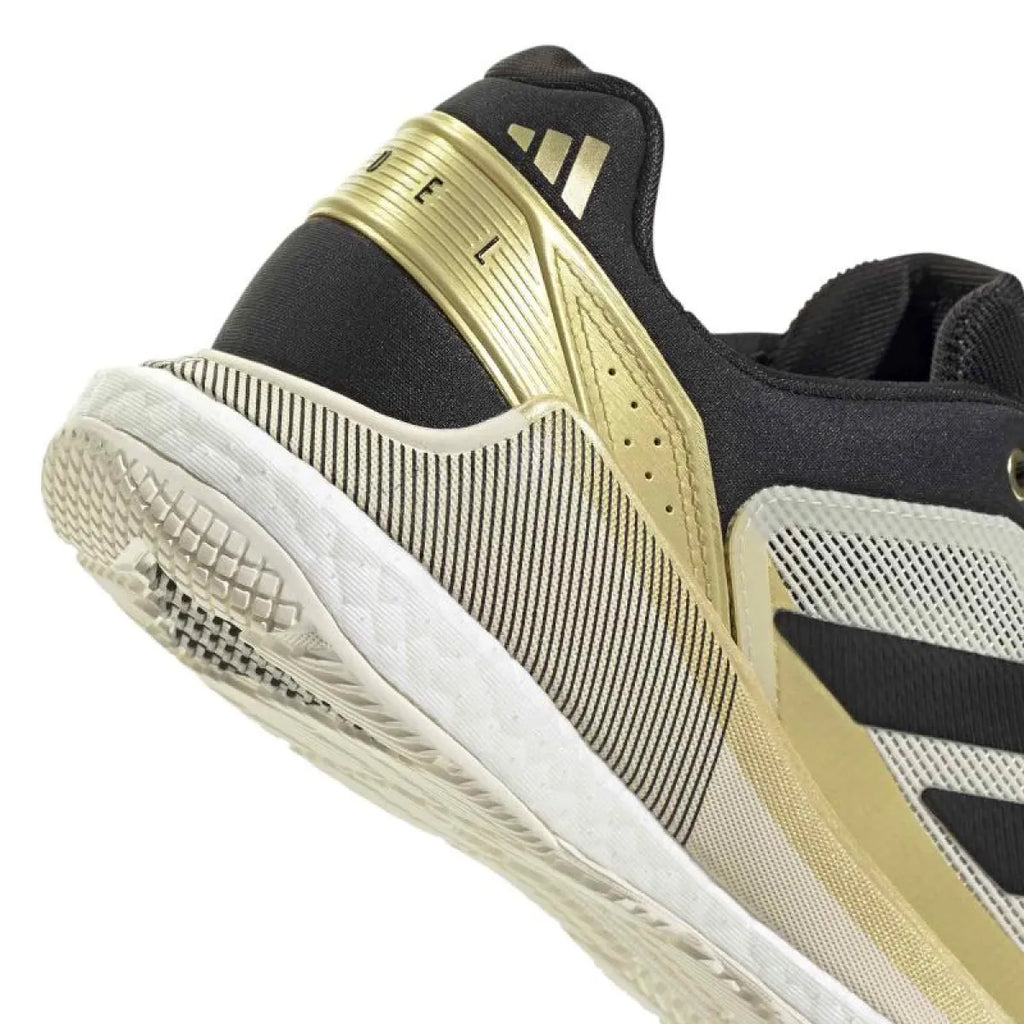 Chaussures padel Adidas Crazyquick Boost Padel blanc noir doré — vue de dessus