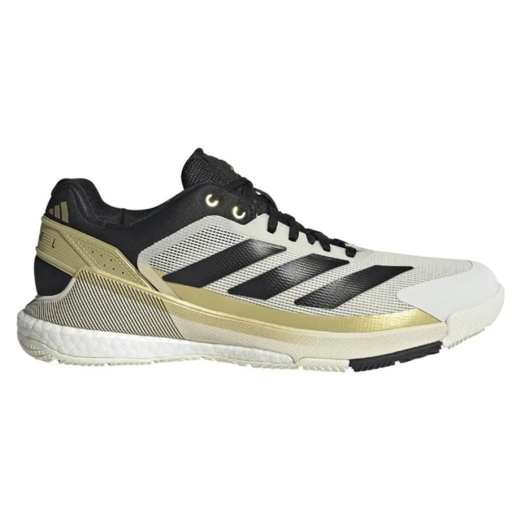 Chaussures padel Adidas Crazyquick Boost Padel blanc noir doré — vue de face