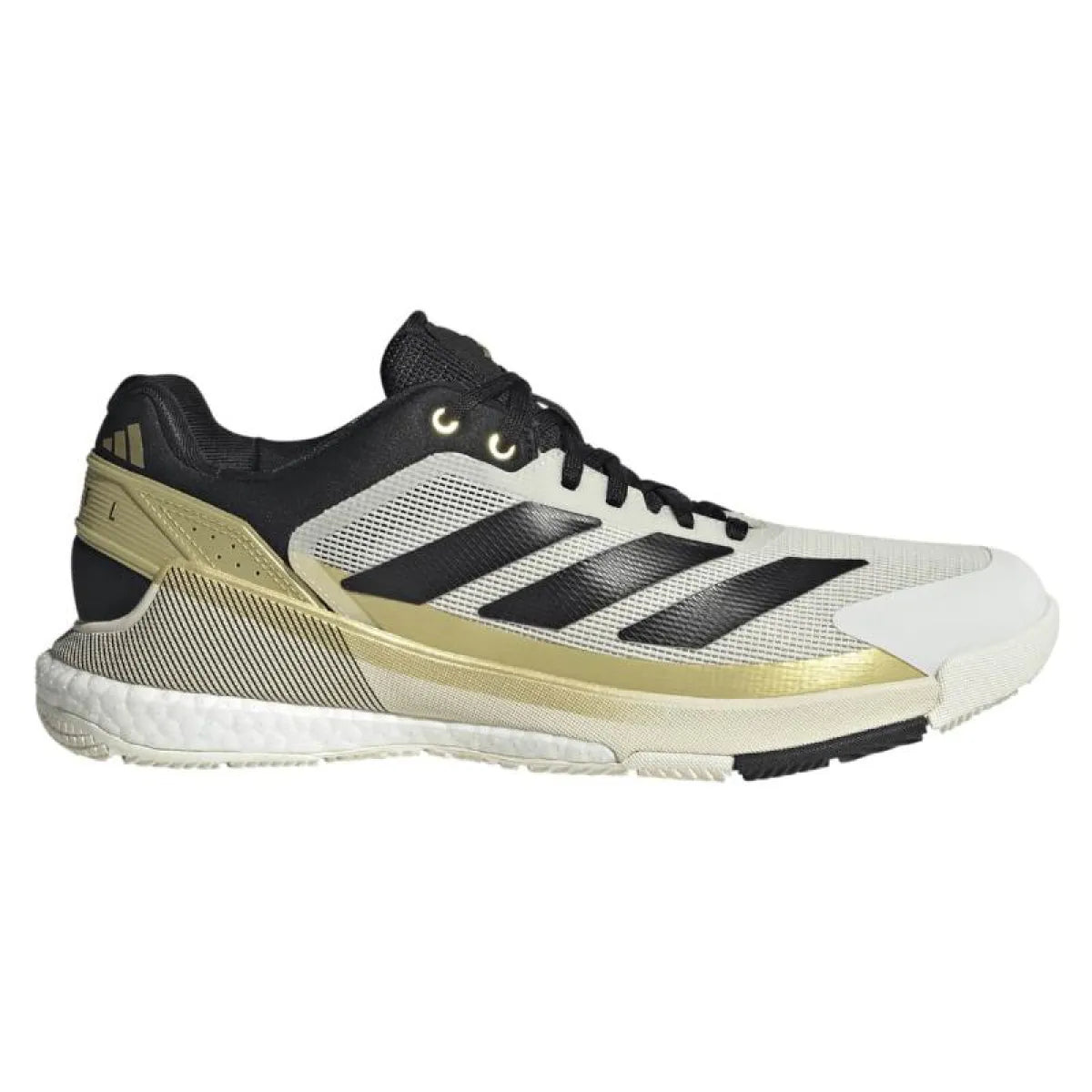 Chaussures padel Adidas Crazyquick Boost Padel blanc noir doré — vue de face