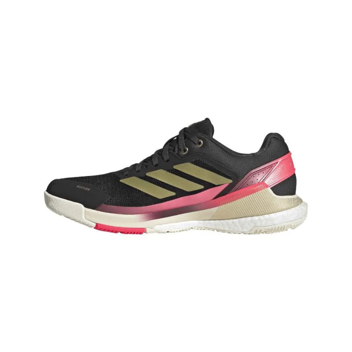 Chaussures padel Adidas Crazyquick Boost Padel noir doré rose — vue de profil 2