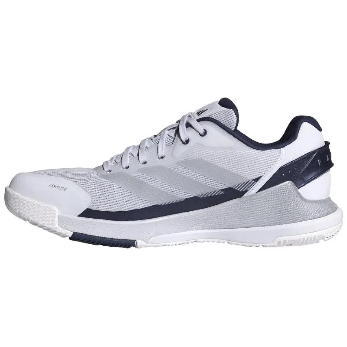 Chaussures padel Adidas Crazyquick LS Padel blanc bleu gris — vue de profil 2
