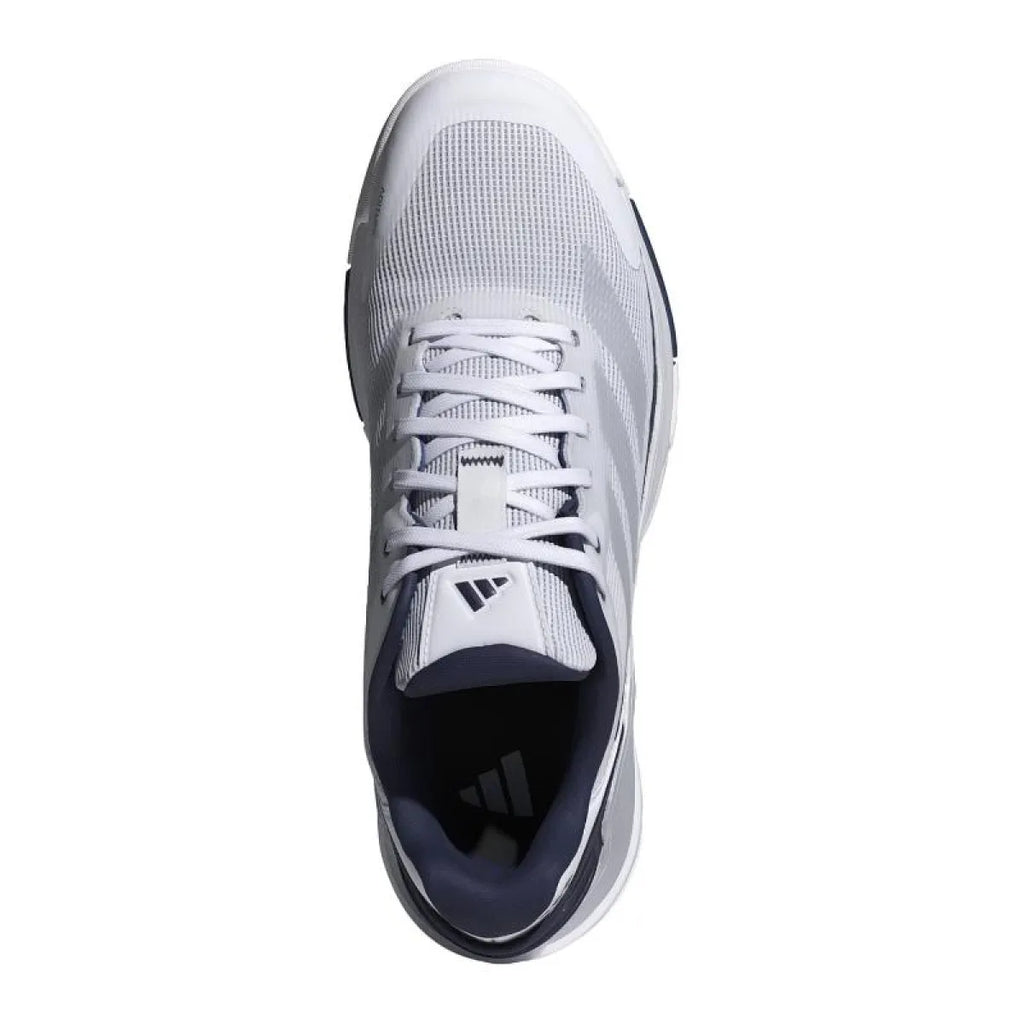 Chaussures padel Adidas Crazyquick LS Padel blanc bleu gris — vue en perspective