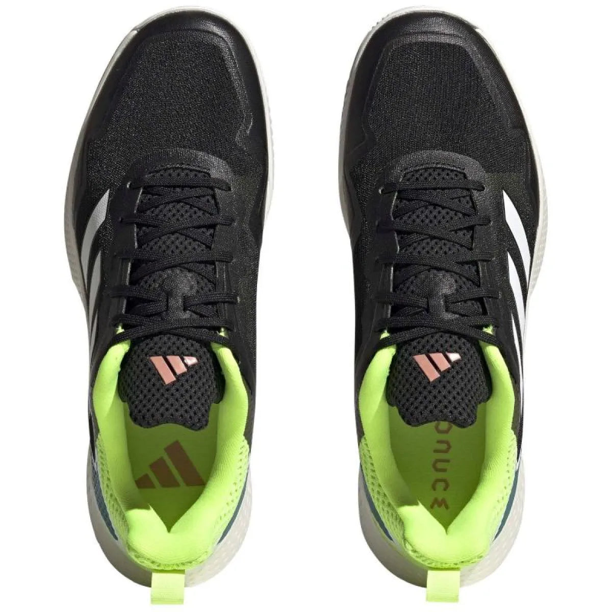 Chaussures padel Adidas Defiant Speed noir blanc Fluor — vue en perspective