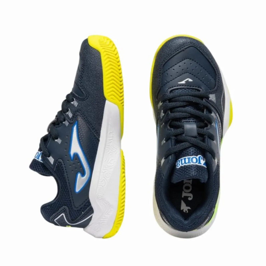 Chaussures de padel Joma Master 1000 2603 junior bleu marine et jaune — vue de profil, autre angle
