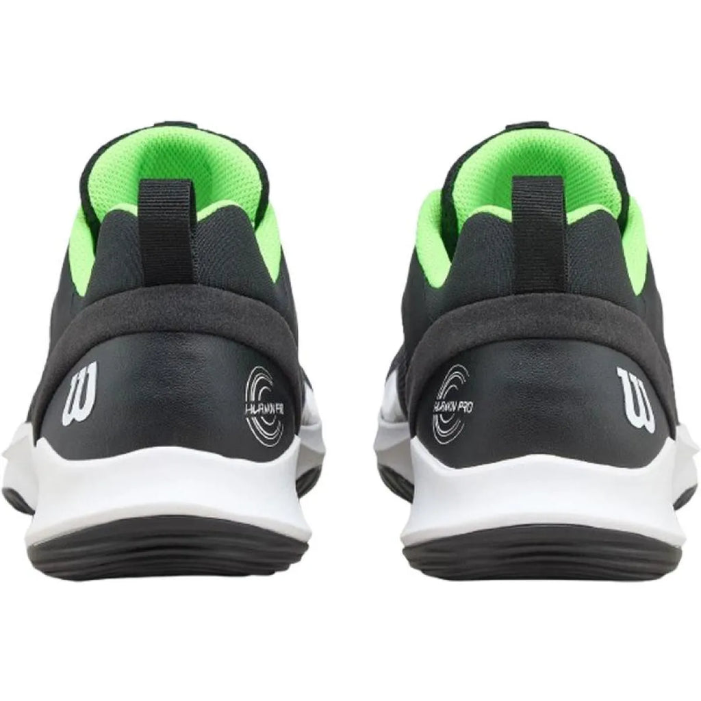 Chaussures padel Wilson Hurakn Pro V2 noir blanc vert — vue en perspective