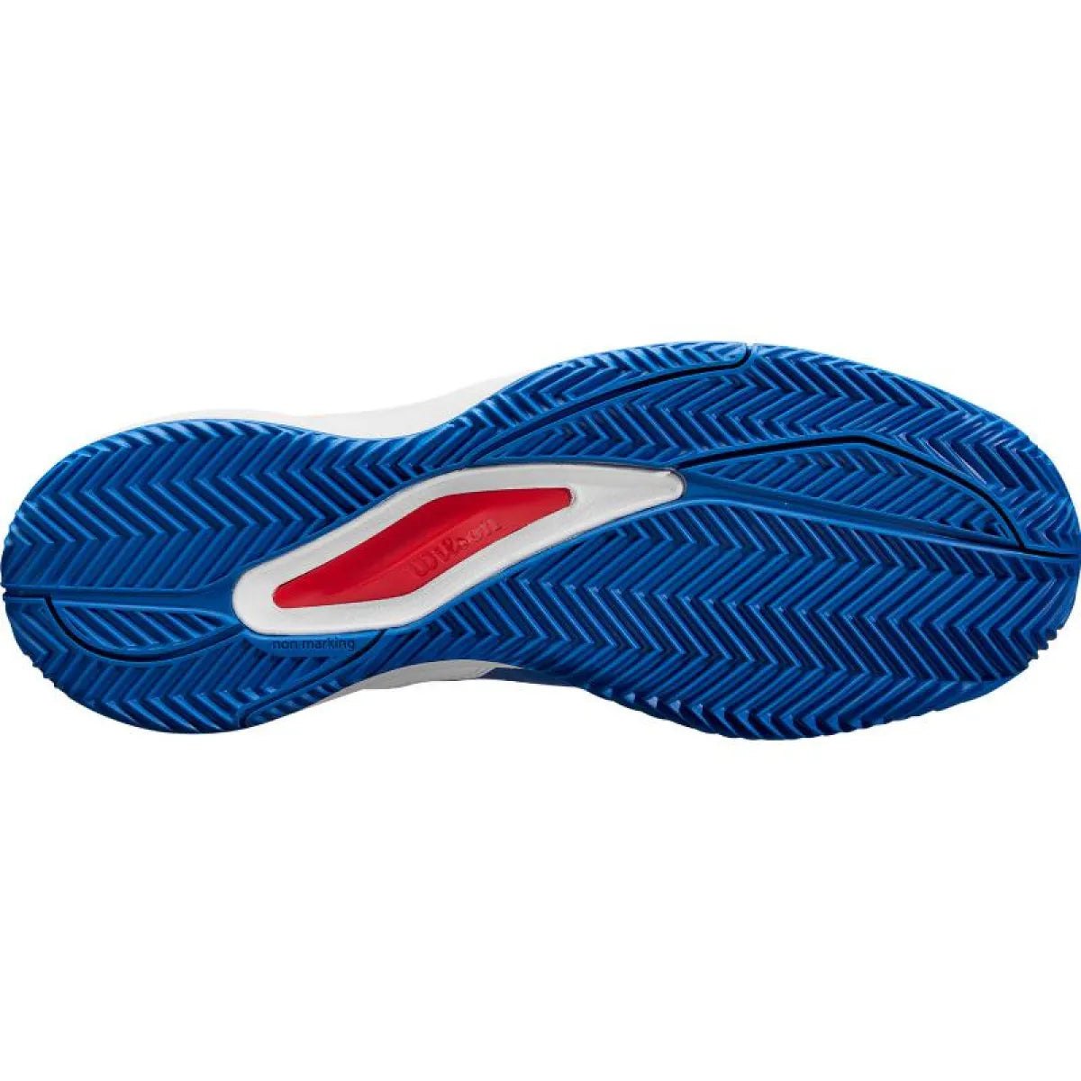 Chaussures padel Wilson Rush Pro Ace Clay bleu blanc rouge — vue de profil