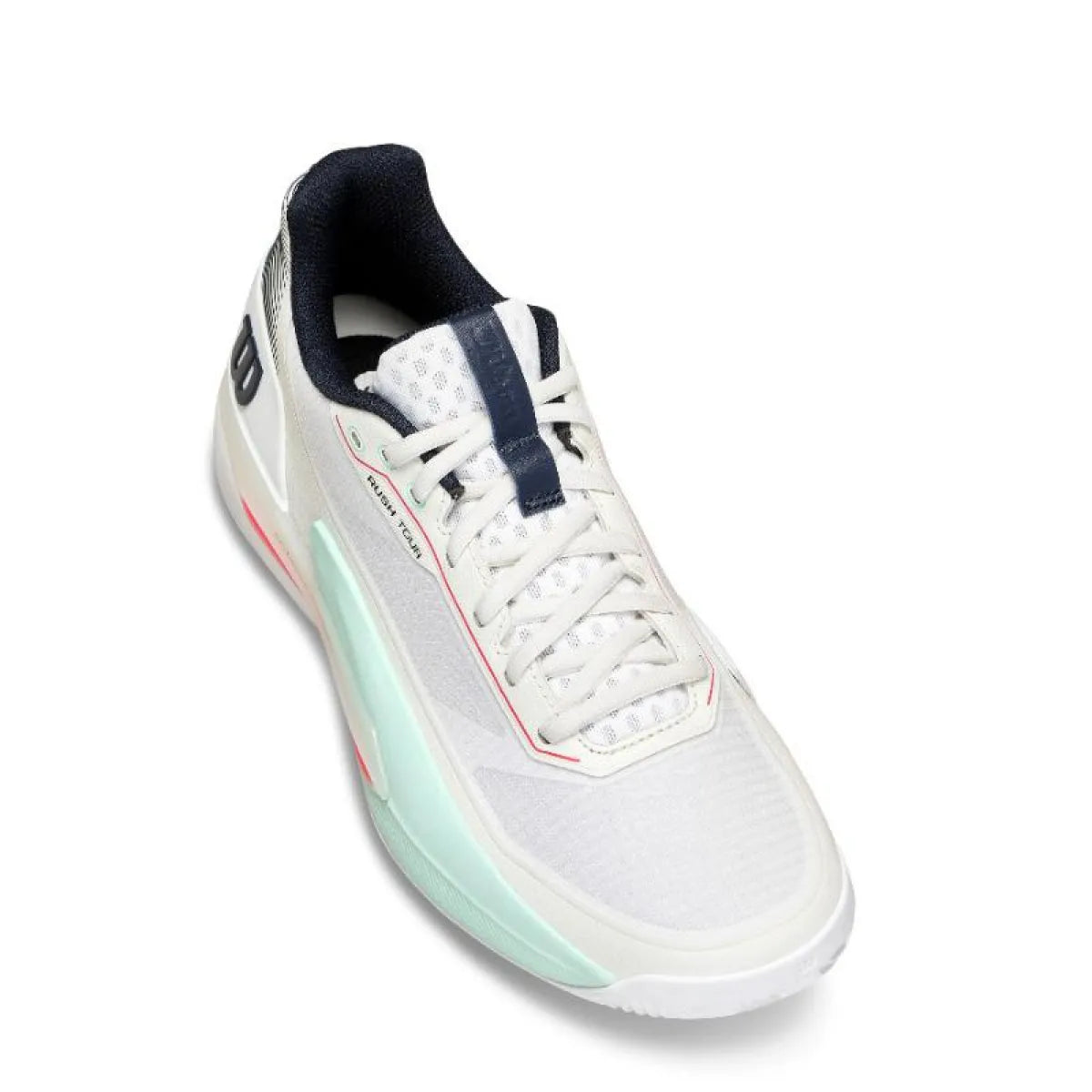 Chaussures padel Wilson Rush Tour 5 Clay blanc Aqua corail — vue en perspective