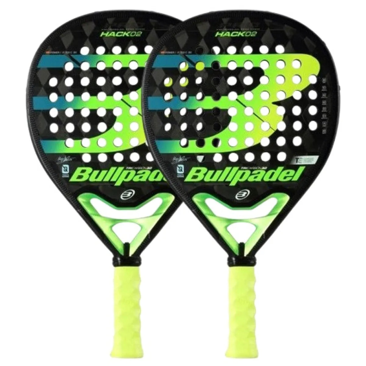 Pack raquette padel Bullpadel Paquito Navarro Hack 02 Proline X2 — vue de face