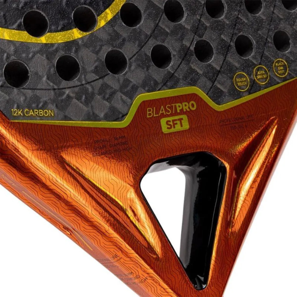 Raquette padel Joma Blast Pro Soft orange noir — vue en perspective
