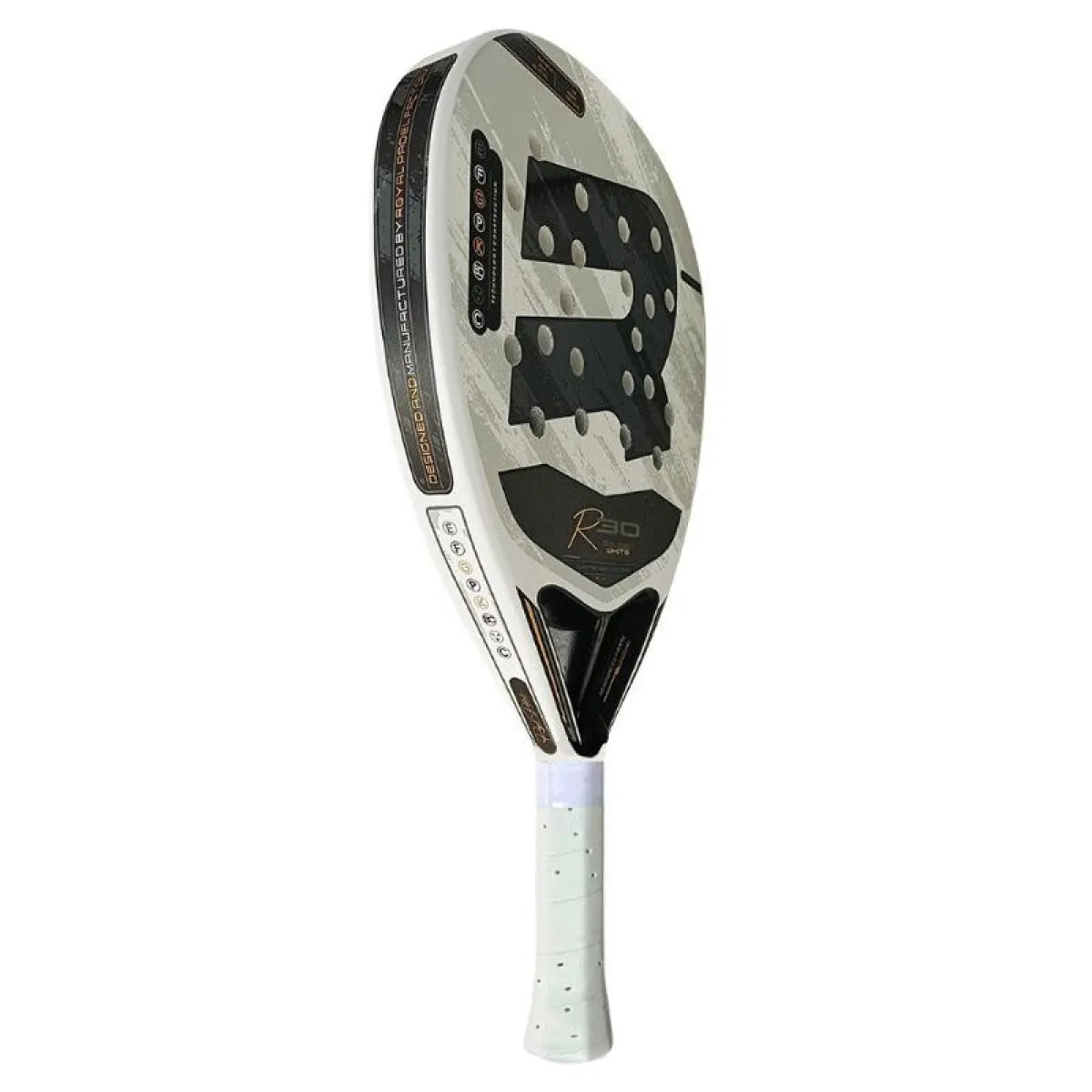 Raquette padel Royal Padel R30 LTD blanc doré 2025 — vue de profil