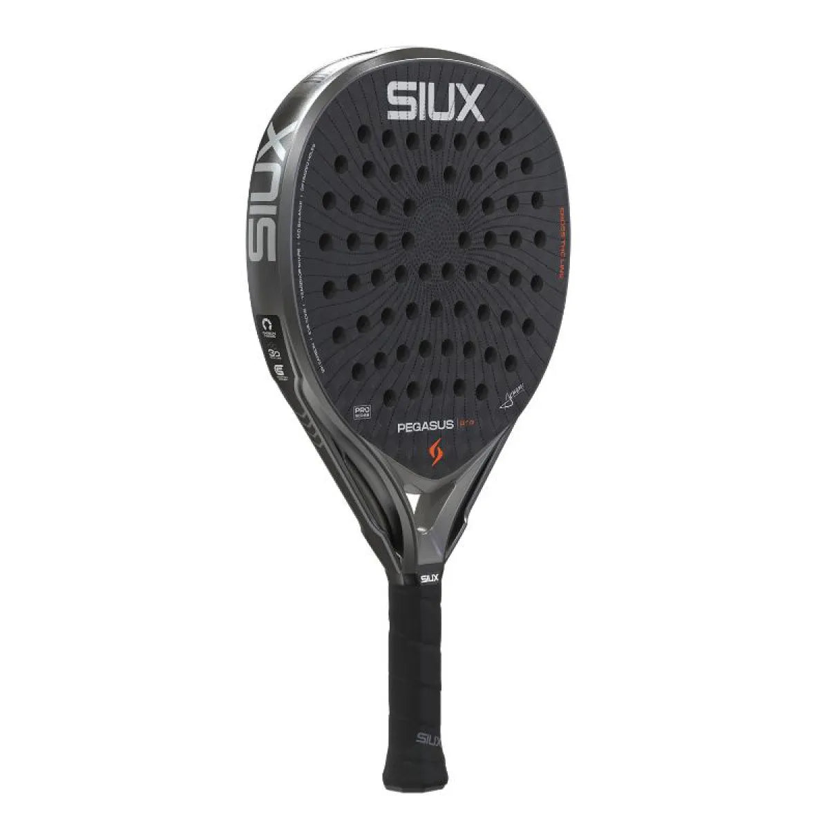 Raquette padel Siux Alex Chozas Pegasus Pro 2026 gris noir — vue de profil