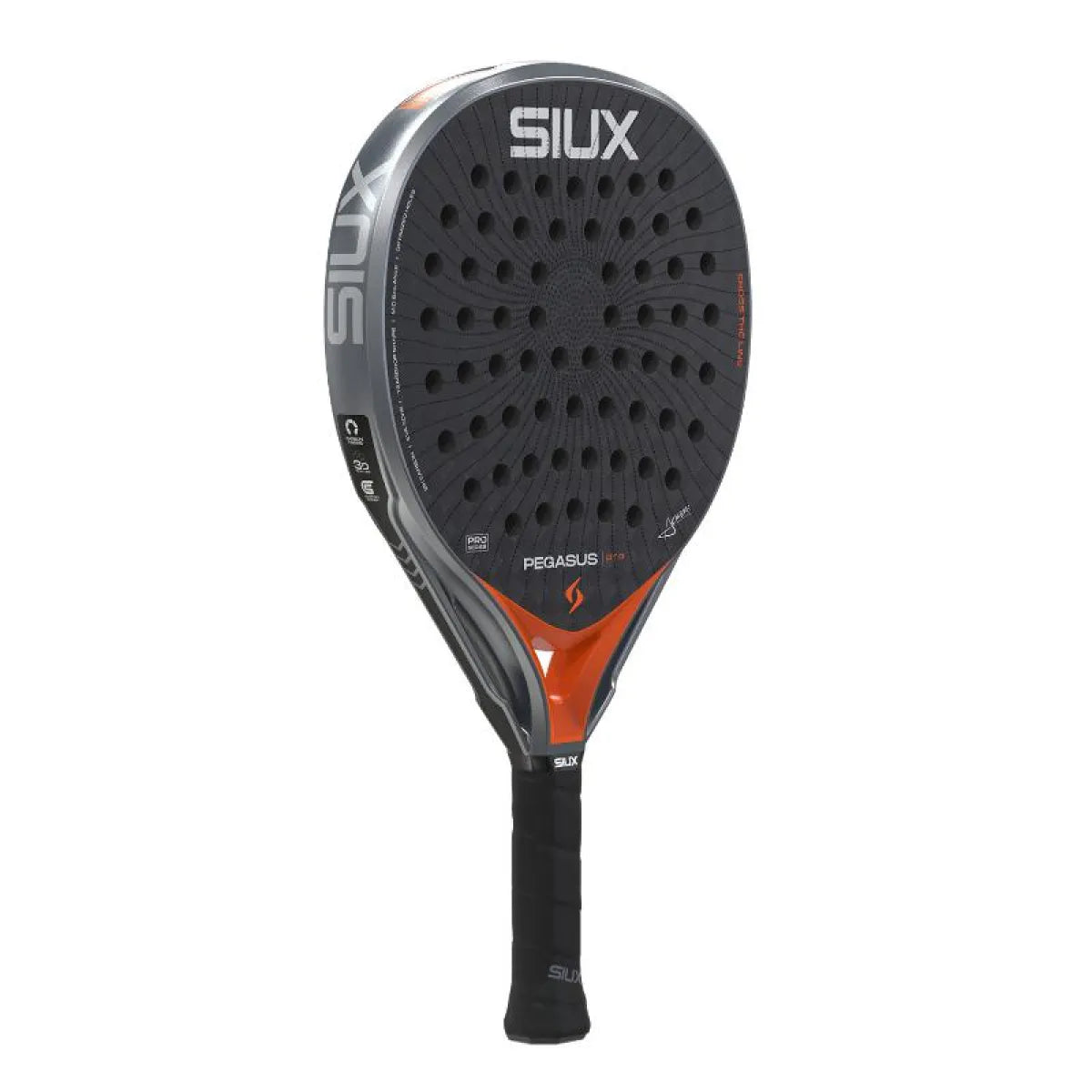 Raquette padel Siux Alex Chozas Pegasus Pro 2026 gris orange — vue de profil