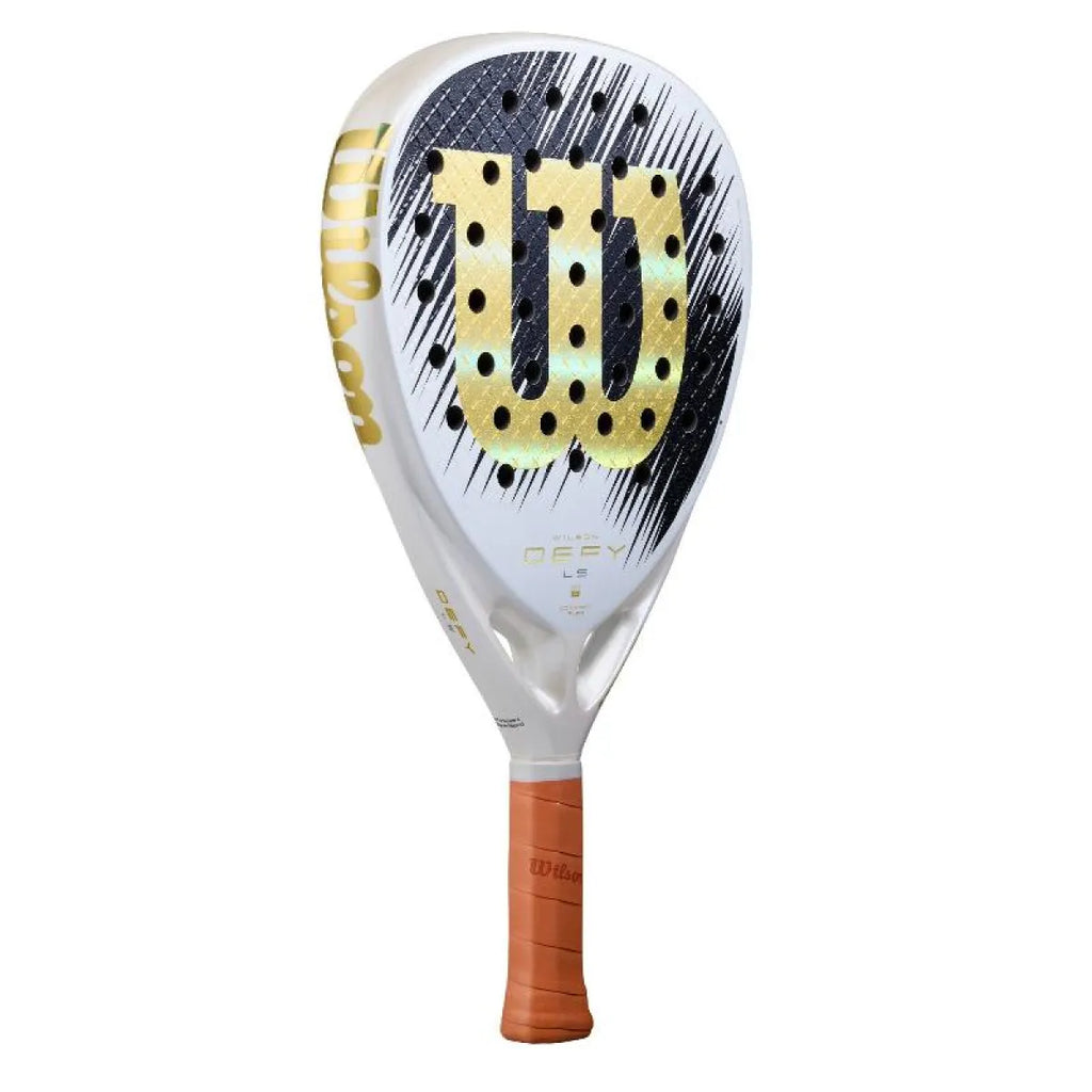 Raquette padel Wilson Defy LS V1 blanc doré — vue de profil