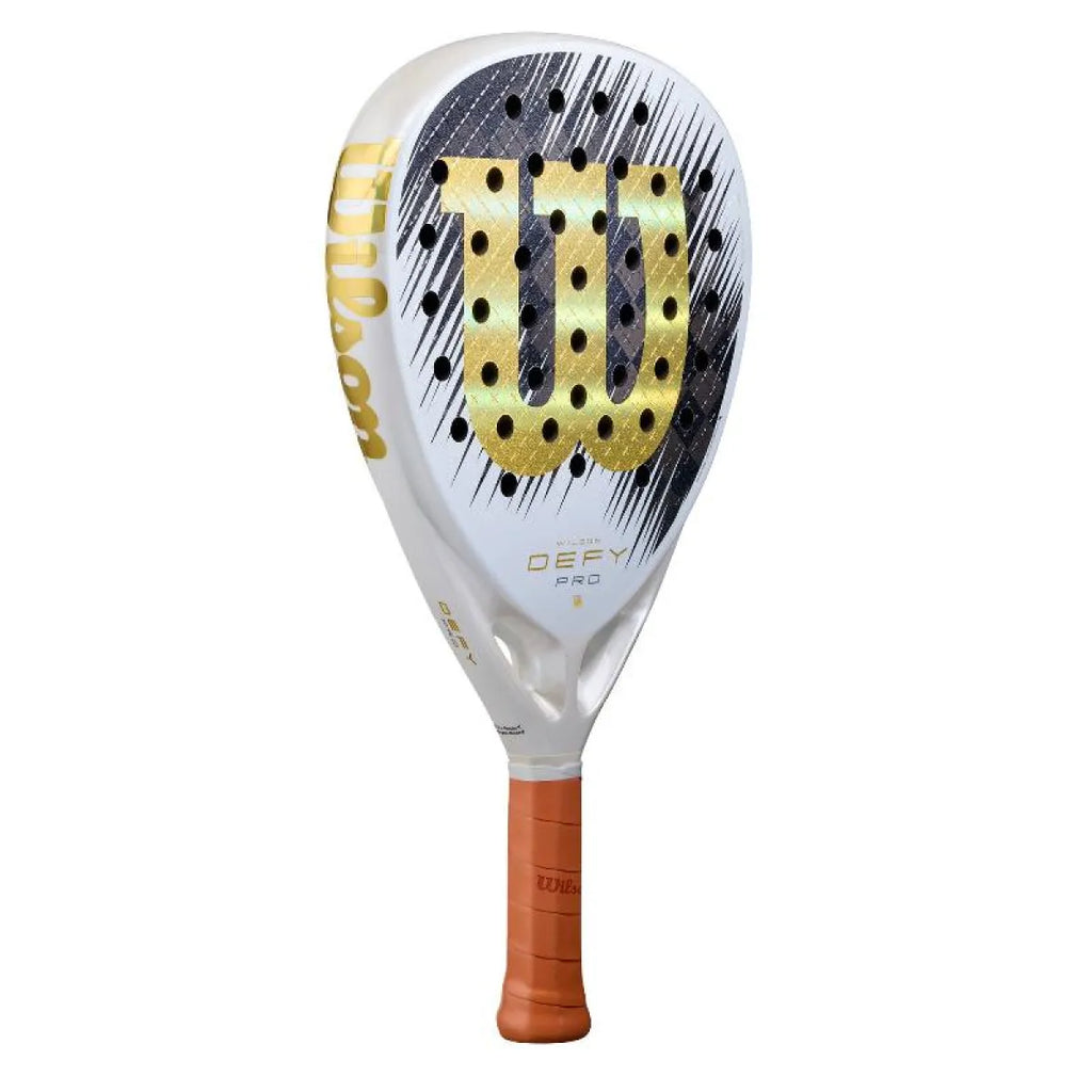 Raquette padel Wilson Defy Pro V1 blanc doré — vue de profil