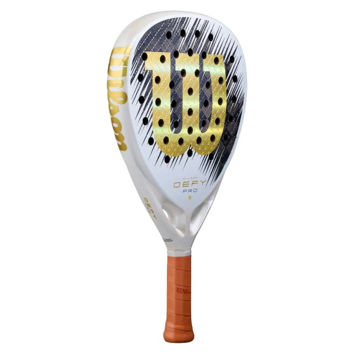 Raquette padel Wilson Defy Pro V1 blanc doré — vue de profil
