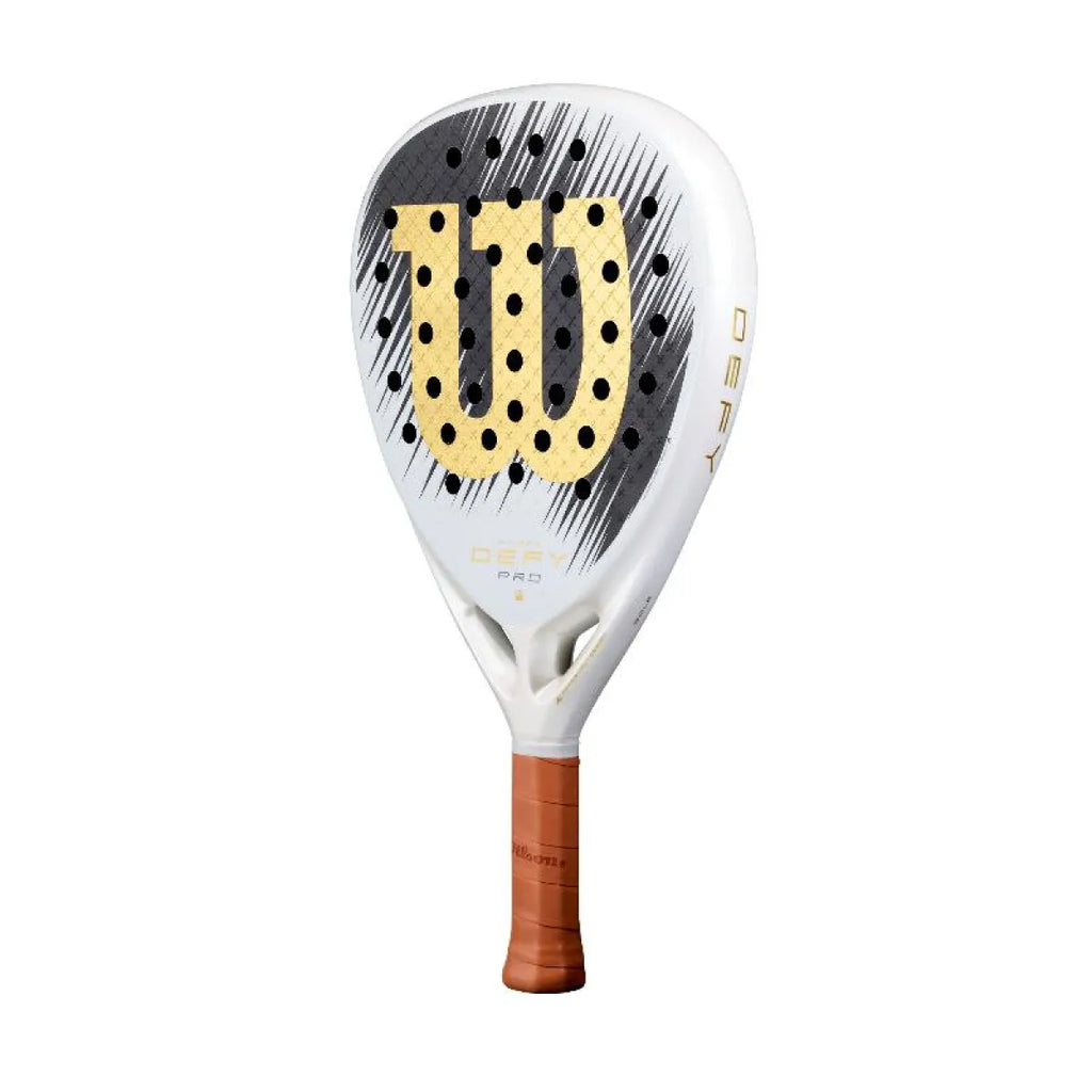 Raquette padel Wilson Defy Pro V1 blanc doré — vue de profil 2