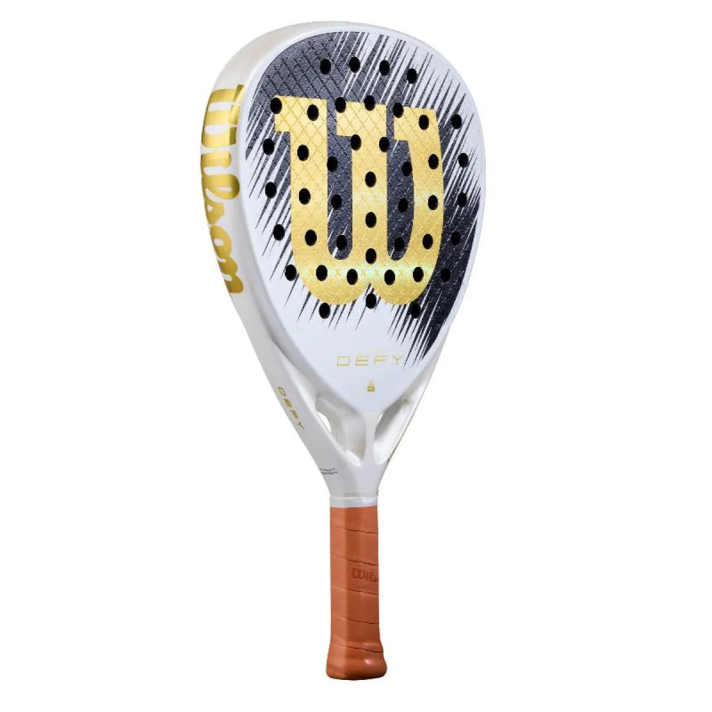 Raquette padel Wilson Defy V1 blanc doré — vue de profil