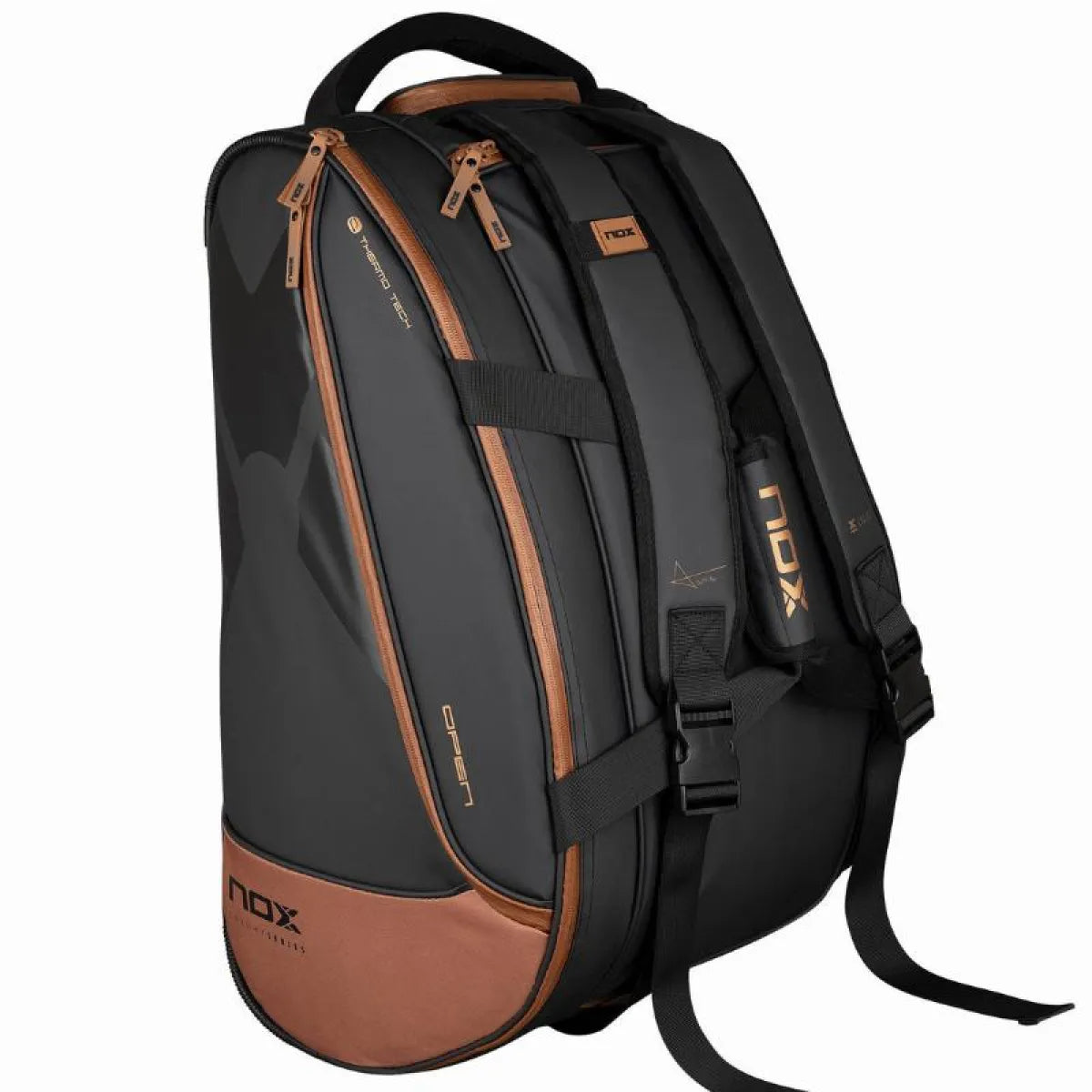Sac de padel Nox AT10 Luxury Open Series noir marron — vue de profil