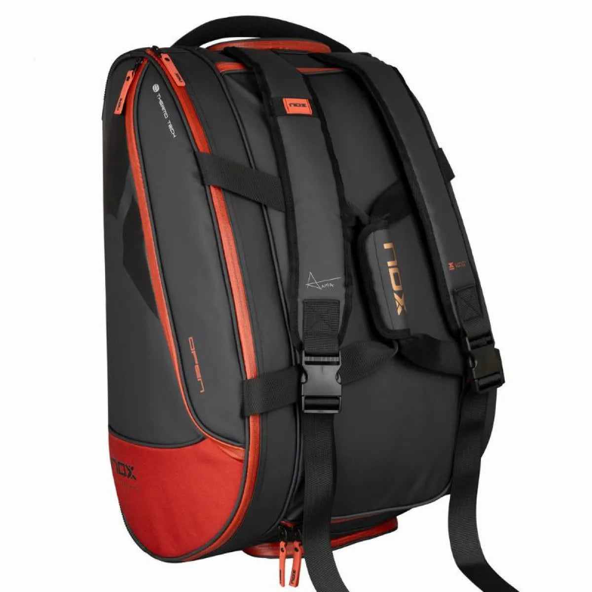Sac de padel Nox AT10 Luxury Open Series noir rouge — vue de profil