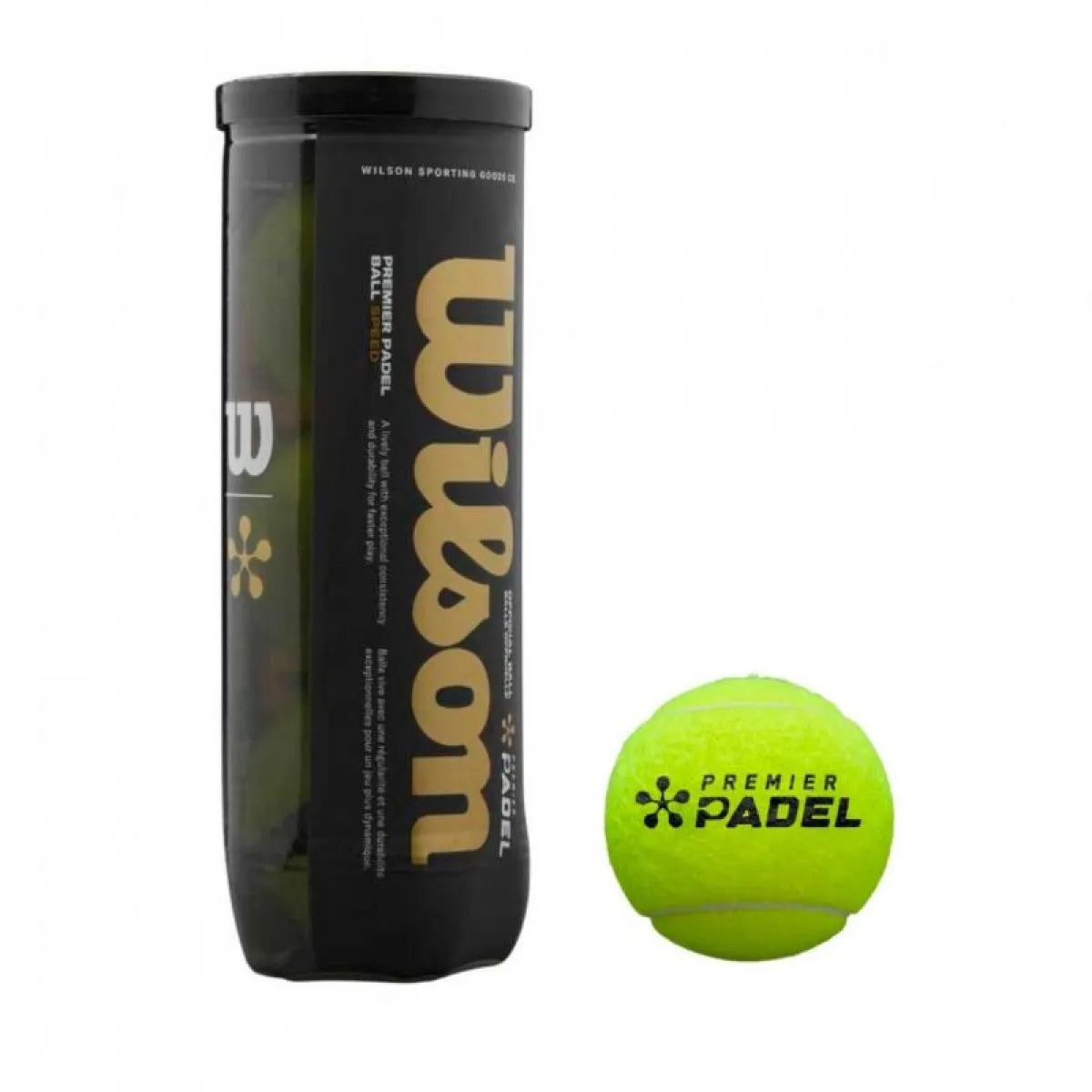 Tube de 3 balles Wilson Padel Premier Speed — vue de profil